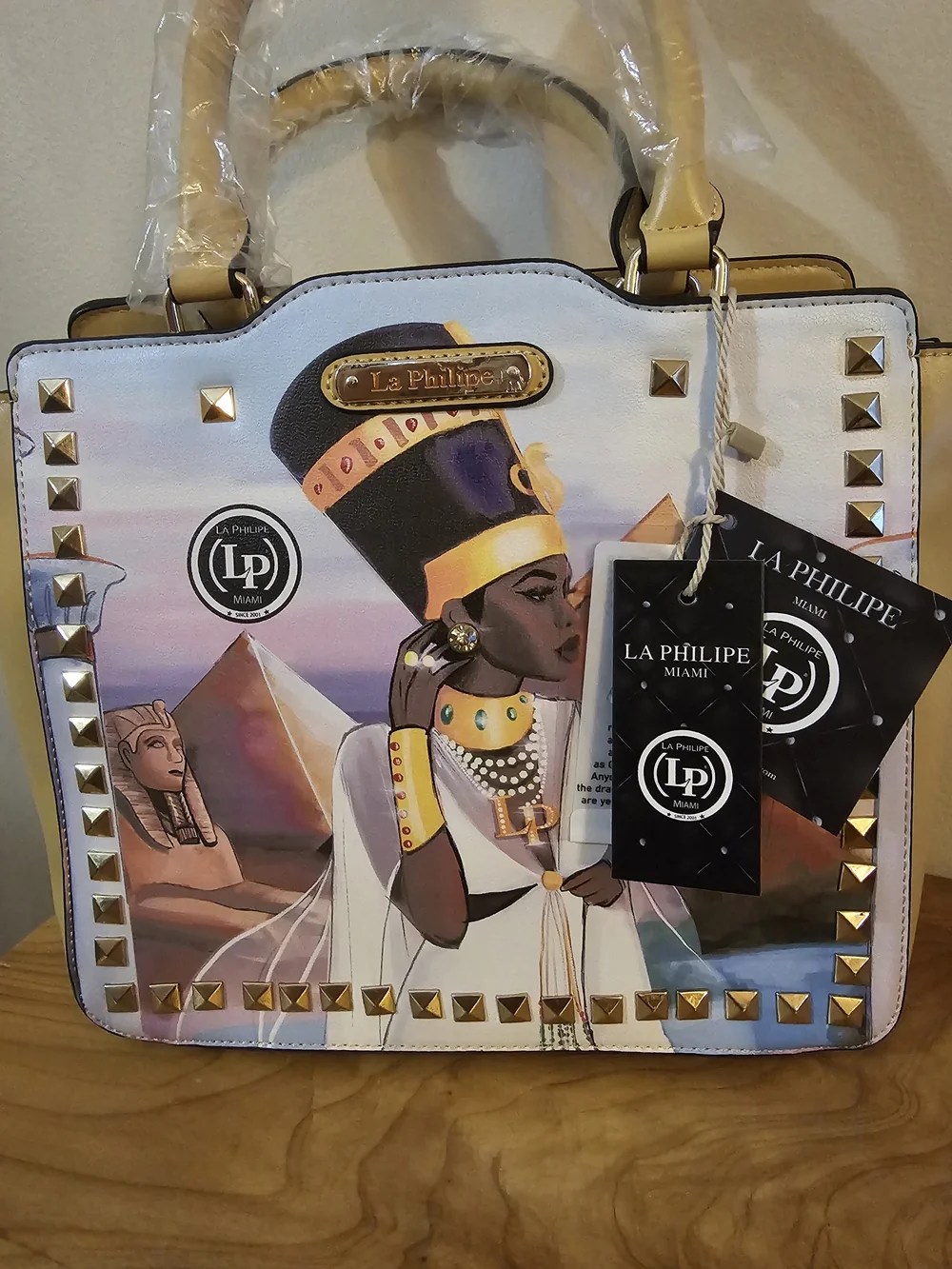 La Philipe Miami Egyptian Queen Pyramid Graphic Satchel Handbag